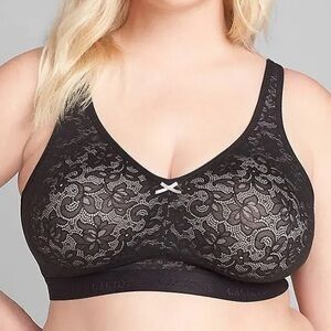 NWOT Cacique Black and Pink Lace Unlined Full Coverage No-Wire Bra size 40D